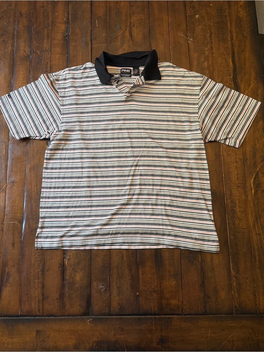 PING Collection Black White Coral Striped Golf Polo Shirt Men's XL